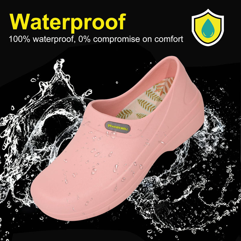 Hawkwell Professional Nursing Shoes for Women - Slip Resistant Surgical Clogs, Lightweight Waterproof Medical Work Shoes - Comfortable Shoes for Healthcare, Food Service, Garden 9 Pink