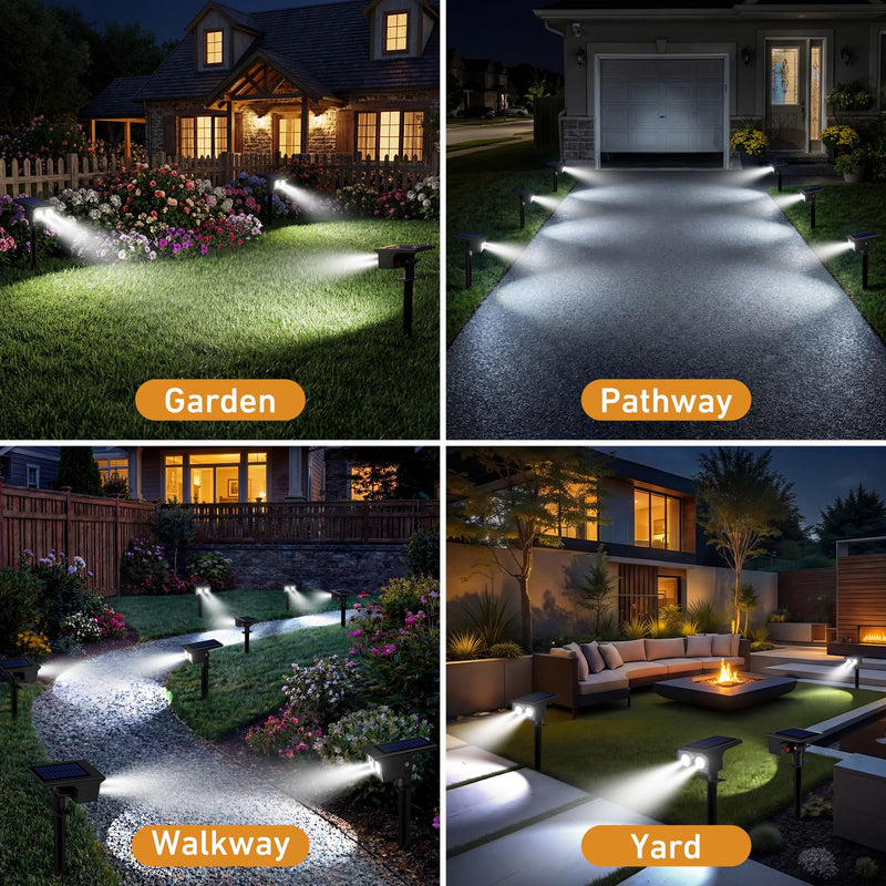 btfarm Solar Spot Lights Outdoor Waterproof, 4 Pack/3 Modes Motion Sensor Lights, Solar Powered Spotlights 2-in-1 Auto On/Off for Outside Pathway Yard Garden Lighting, Cool White