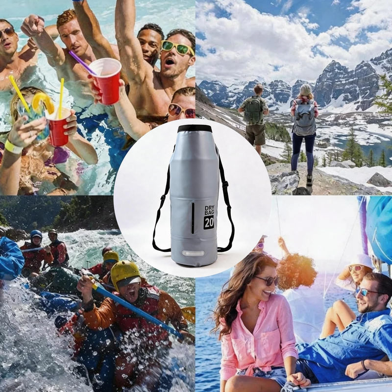 20L Waterproof Dry Bag - Floating Heavy Duty PVC Dry Sack - for Boating, Fishing & Beach - Backpack Style Waterproof Bag for Men & Women Grey 20L