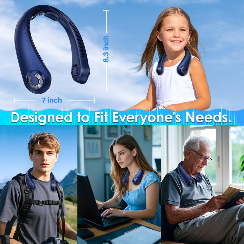 Portable Lightweight Neck Fan with Neck Support, Birthday Gifts for Men Women Dad Mom, Rechargeable Personal Wearable Cooling Neck Fans for Hot Flashes, Disneyland, Travel, Camping Essentials Dark Blue