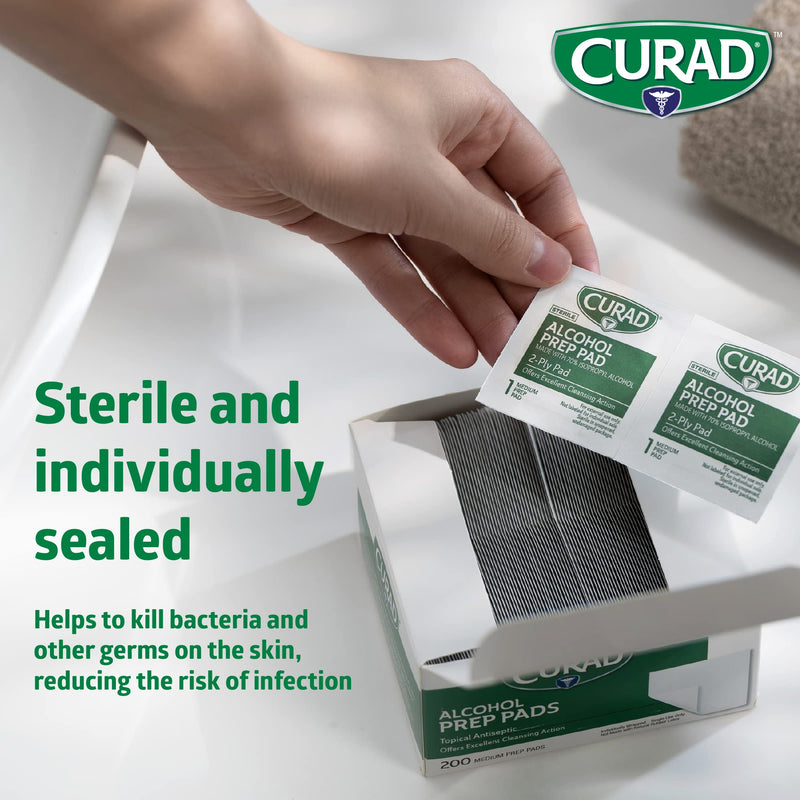 CURAD Alcohol Prep Pads (Pack of 4 Boxes) | 400 Pieces of Medium Isopropyl Alcohol Wipes Individually Wrapped | First Aid Alcohol Swabs for Cuts & Scrapes | Medical Alcohol Pads for General Cleansing 100 Count (Pack of 4)