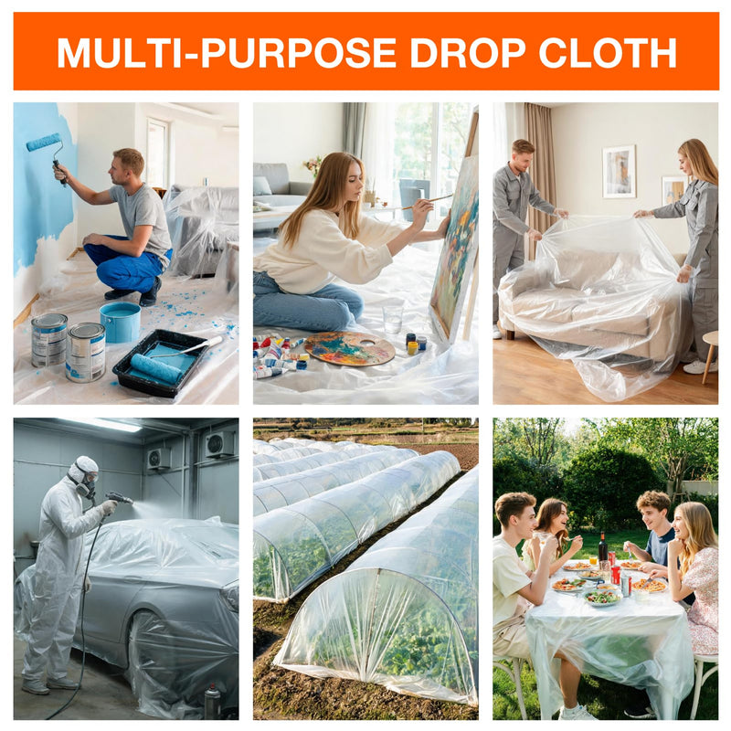 King Origin Plastic Drop Cloths 10 Pack, 9x12 Ft 9x12 Ft, 10 pcs