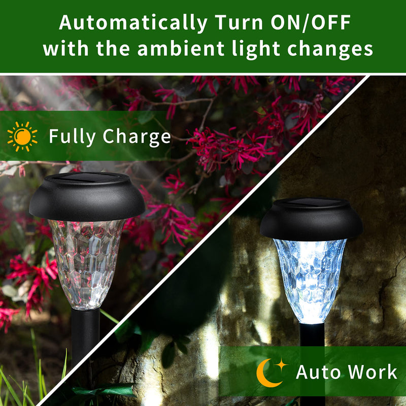 GIGALUMI 12 Pack Solar Lights Outdoor Waterproof, Cool White Pathway Lights Solar Powered, Landscape Lighting, Solar Garden Light for Decor, Patio, Garden, Yard, Pathways, Walkways Cold White