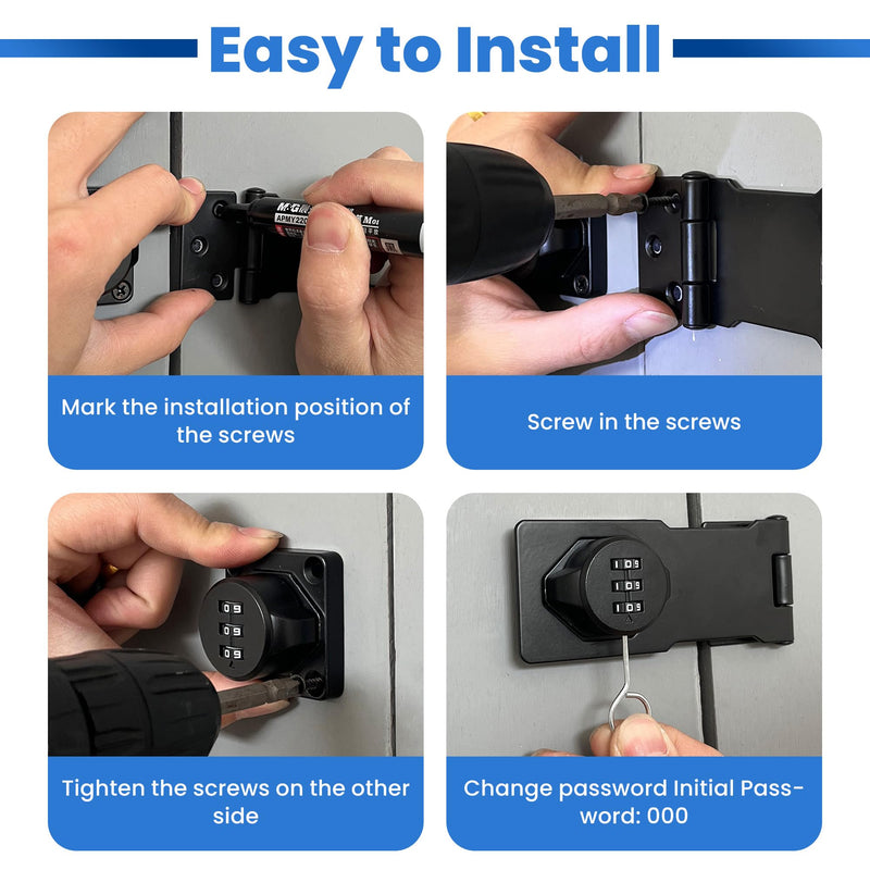 Keyless Cabinet Lock with Combination Code - 3-Digit Password Hasp Latch Lock for Drawers, Bifold Closet Door and Double Sided Door (Black, 4.5 Inch) 1 Pack Black