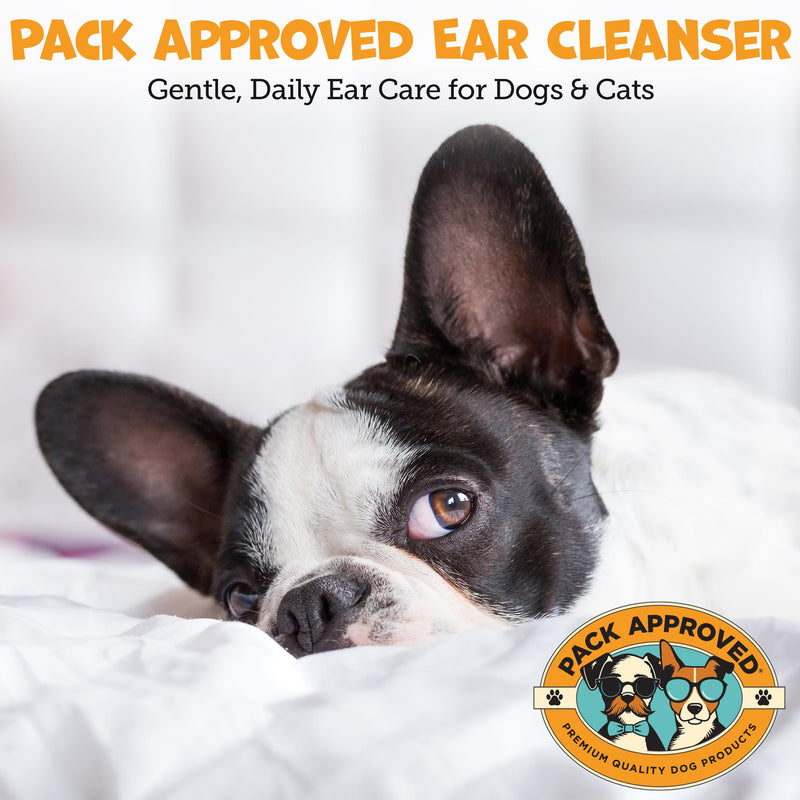 Pack Approved Cat & Dog Ear Cleaning Solution - Helps Remove Wax, Debris, and Dirt - Non-Stinging, Non-Burning Daily Use Formula - Cat & Dog Ear Wash for Itchy Ears - Cucumber Melon Scent (8oz)
