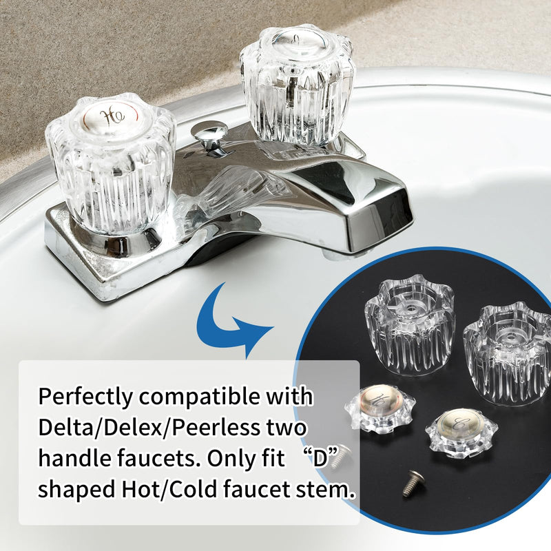 Bathroom Faucet Knobs Replacement, Bathtub Faucet Handles 1 Pair Hot and Cold 2 Knobs with A Screwdriver and Screws for Delta LDR Delex Peerless Faucets