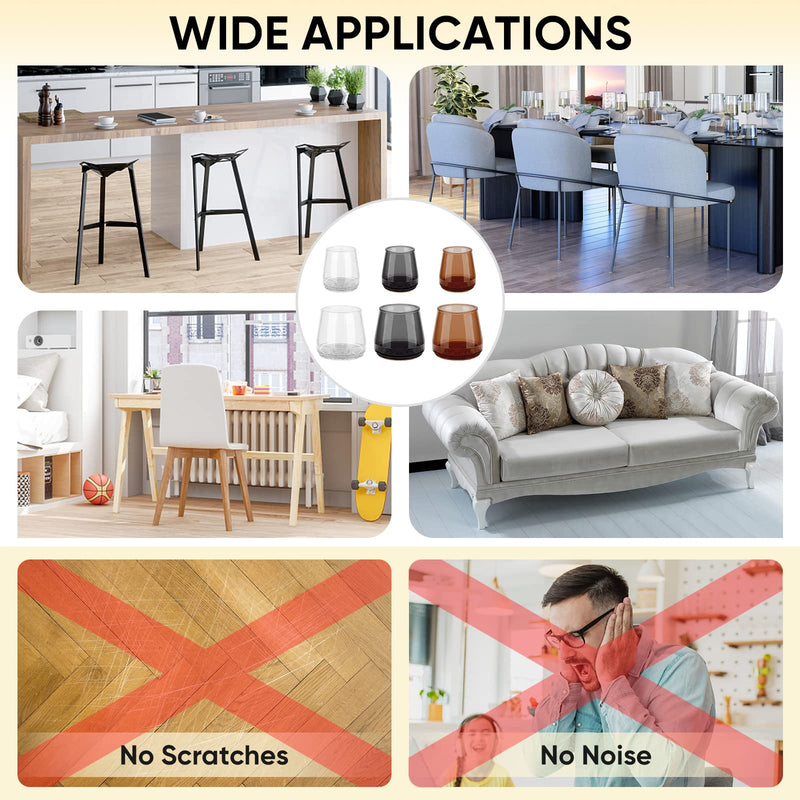 BALEINE Silicone Chair Leg Floor Protectors, Stool Leg Protectors Cap, Chair Leg Caps for Hardwood Floors (Black-32pcs, Round S) Black-32pcs