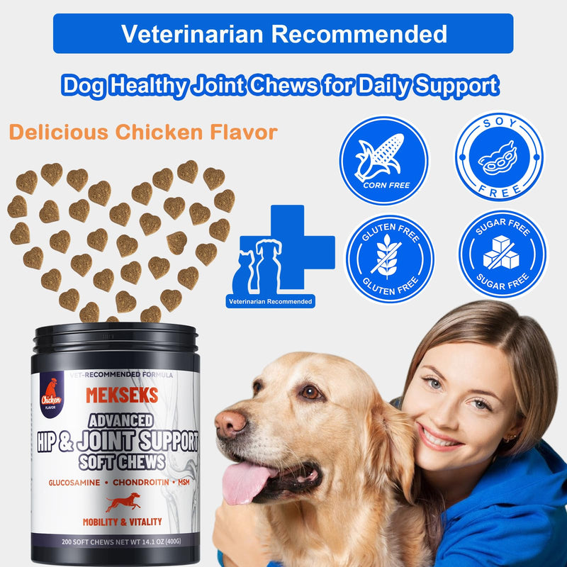 Advanced Dog Hip Joint Health Supplement Chews, Glucosamine for Dogs + Chondroitin, MSM, Turmeric & Green Lipped Mussel, Support Mobility, Pain Relief for Senior All Breeds Soft Chewable Treats White
