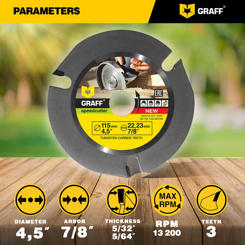 GRAFF SPEEDCUTTER 4-1/2 Inch Wood Carving Disc for Angle Grinder - Circular Saw Blade for Cutting, Sculpting & Shaping - 7/8 Inch Arbor - 115mm Ø 4 ½ Inch Speedcutter