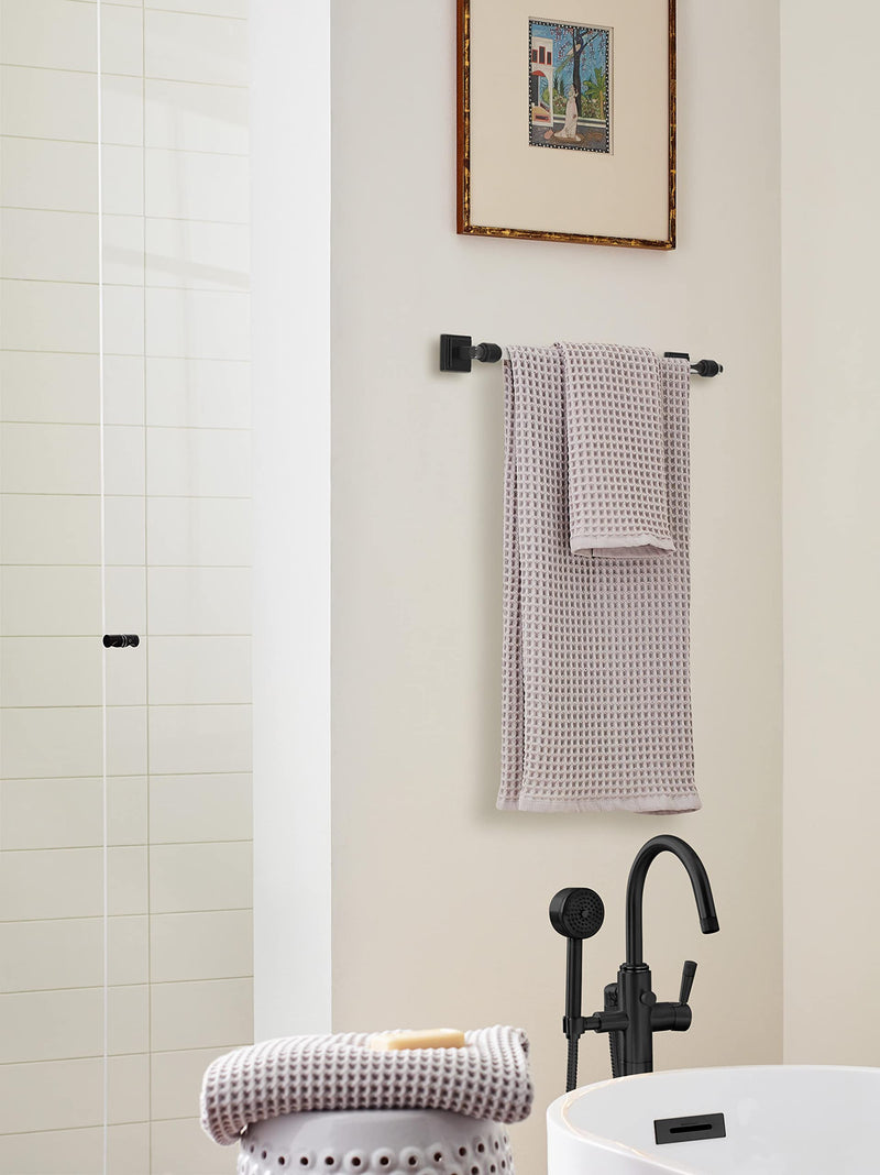 Amerock BH36063CMB | Clear/Matte Black Towel Bar | 18 in (457 mm) Towel Rack | Glacio | Bathroom Towel Holder | Bathroom Hardware | Bath Accessories