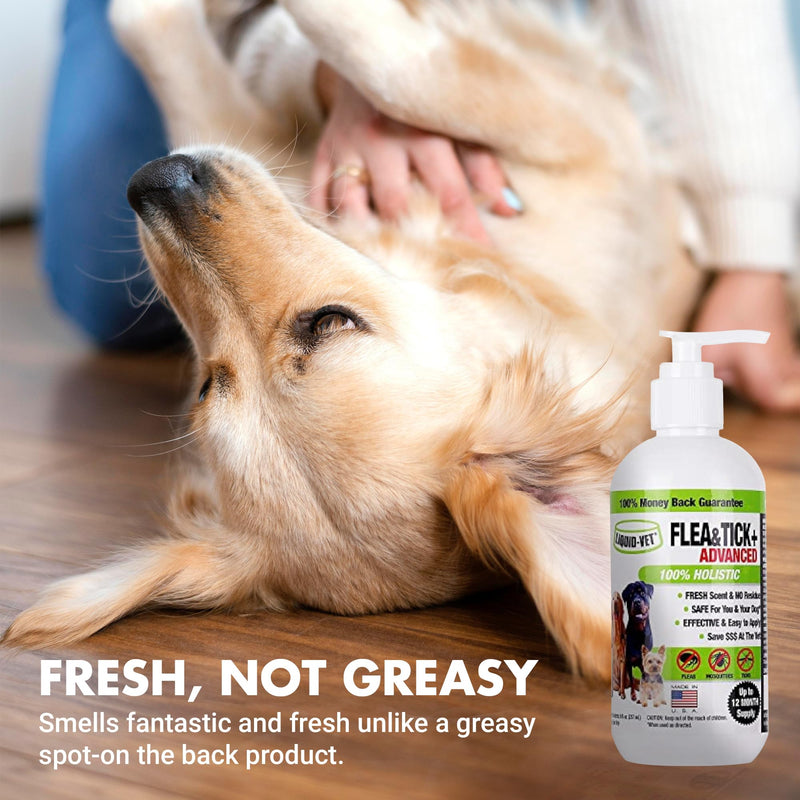 Natural Flea and Tick Topical Treatment, Repels Fleas Ticks and Mosquitoes, Quick-Dry No Residue, All Food-Grade Ingredients, 8 oz