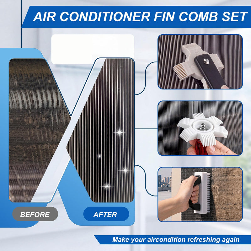 3 Piece AC Fin Comb Kit, Coil Cleaner Brush And Bent Fin Straightener Tools