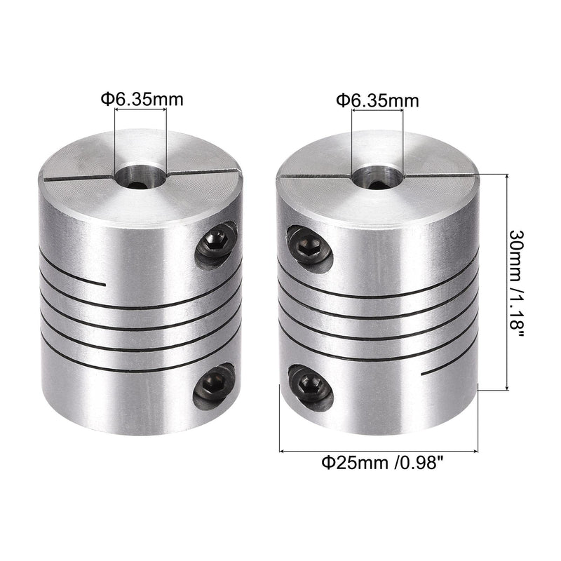 uxcell 2PCS Motor Shaft 6.35mm to 6.35mm Helical Beam Coupler Coupling D25L30