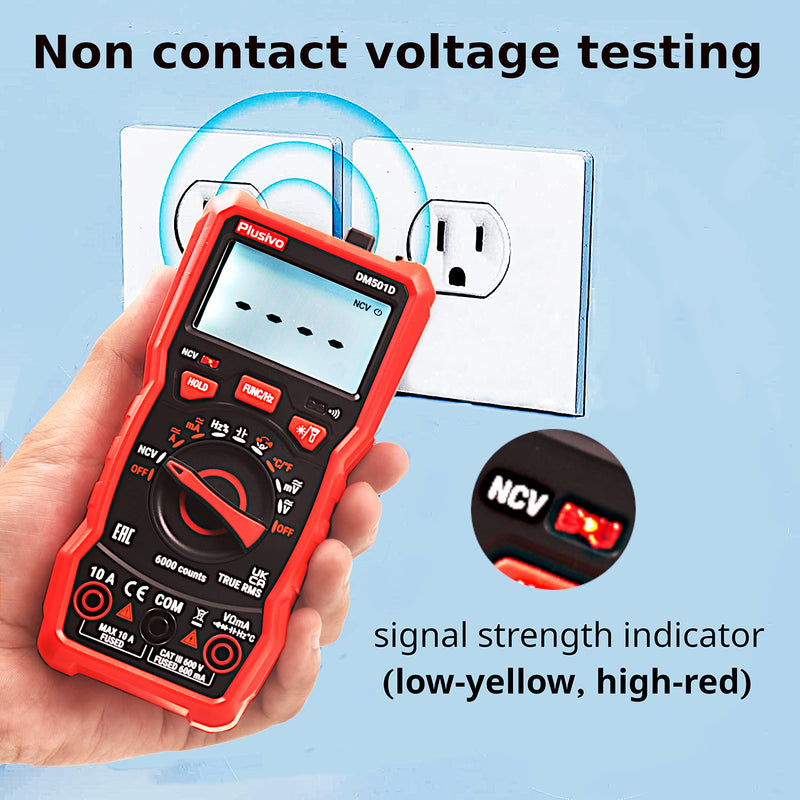 Multimeter 6000 Counts Digital Multimeter Auto Ranging TRMS AC DC Voltmeter Ohm Volt Amp NCV Diode Tester; Measures Voltage Current Resistance Temperature Frequency Buzzer with Test Leads, Probes