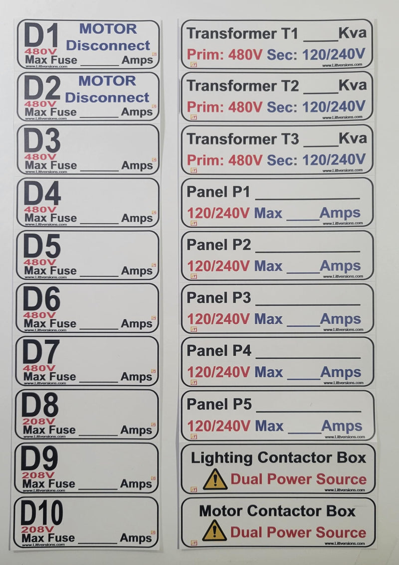 30 Pcs 480/460/240/208/120V Electrical Labels Stickers Decals Markers for Main Disconnect Splitter Transformer Panel Circuit Breaker Loadcenter Lighting Motor Contactor Box Vinyl