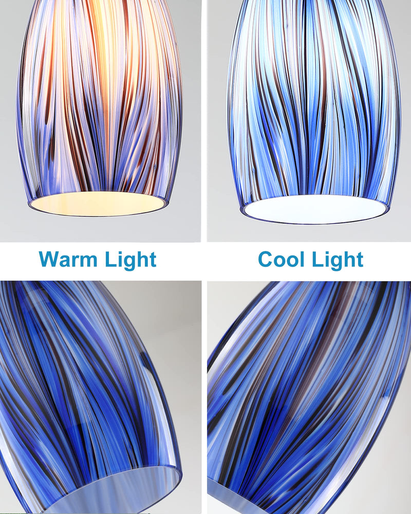 Oval Glass Lamp Shade Only Art Glass Lamp Covers Light Fixture Replacement for Kitchen Island Mini pendant Ceiling Lights Chandelier Hand Blown Glass Shade Replacement (Brown and Blue） Brown and Blue