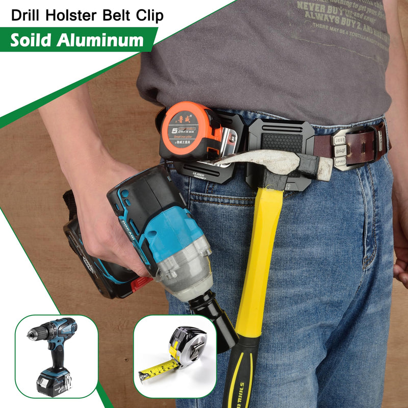 ULIBERMAGNET Drill Holder Belt Clip,Heavy Duty Clip-On Tape Measure Belt Holder,Soild Aluminum Tools Holster with Belt Clip Hook for Cordless Drill,Impact Driver,Tape Measure,Tools with Hanger Clips