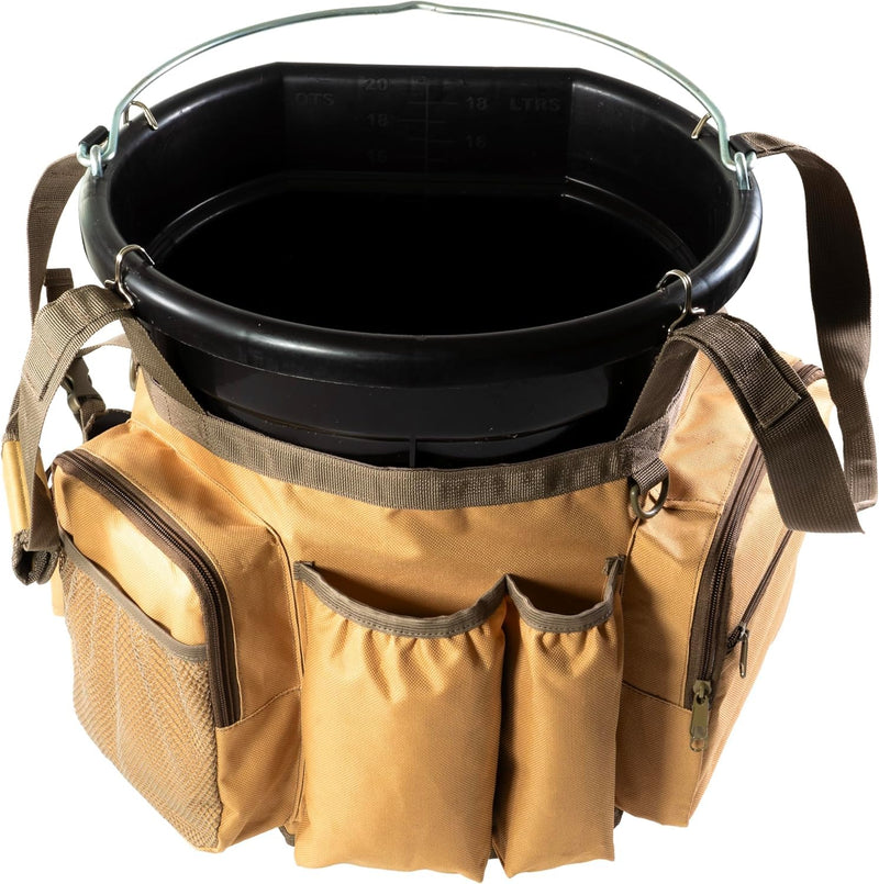 Katai Fishing Bucket Organizer for 5-Gallon Bucket – Heavy-Duty Water-Resistant Tackle Bag with Rod & Pliers Holders – Adjustable Straps & Multi-Pocket Design