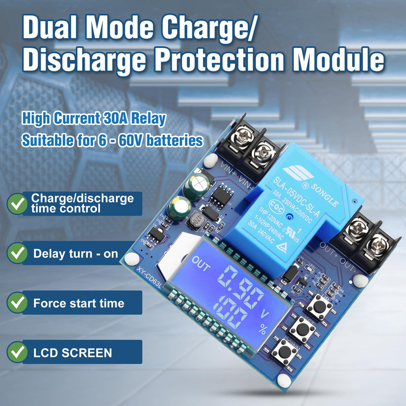 2PCS Low Voltage Cutoff Controller DC 6-60V 30A Low Voltage Disconnect Charging Discharging Protection Module with LCD Display Controller Protection Switch Module 2 PCS