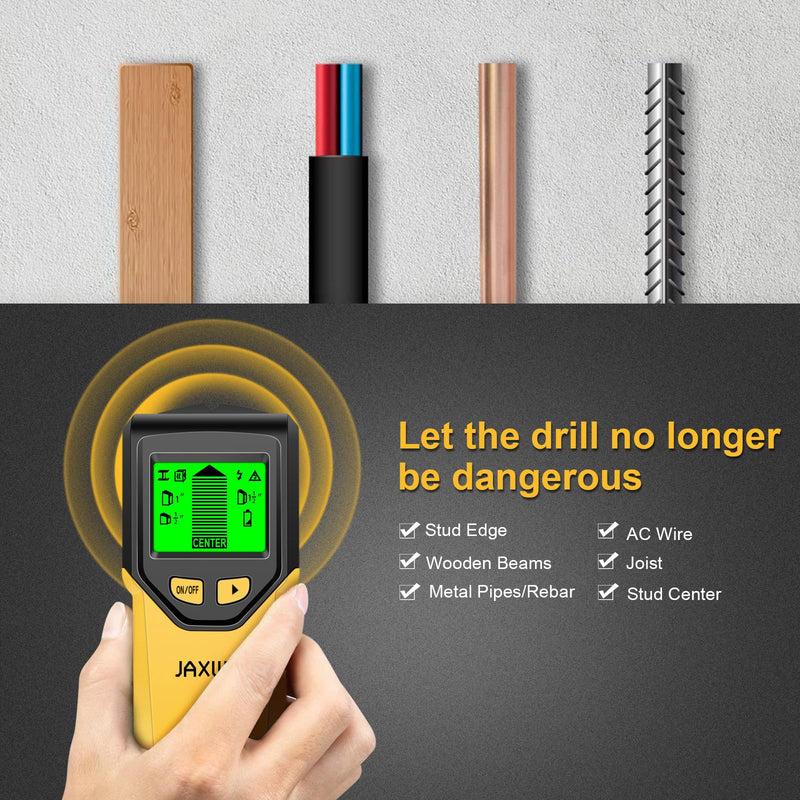 Stud Finder Wall Scanner - 5 in 1 Stud Finder Tool w/Smart Chip and HD LCD Display, Stud Detector Beam Finders for the Center and Edge of Wood AC Wire Metal Studs Joist Pipe (Buttercup) Buttercup