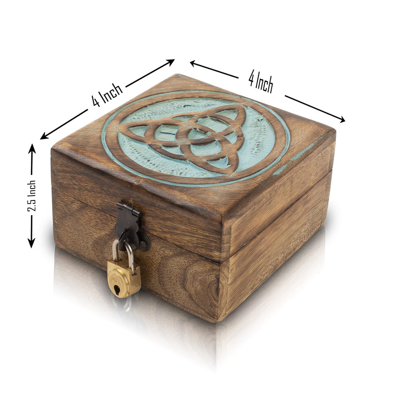 Birthday Gifts Handmade Decorative Wooden Jewelry Box With Lock & Key Jewelry Organizer Keepsake Box Treasure Chest Trinket Holder Watch Box Storage Box Housewarming Gifts (Blue Wash Finish) Blue Wash Finish