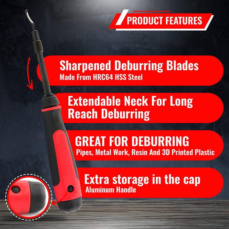 AFA Tooling - Extendable Neck Deburring Tool & Countersink Hand Reamer with 15 Extra Blades - Works on Resin, PVC Pipes, Copper, Plastic - Plumbing & 3D Printing Burr Removal Reamer Tool Long Reach Deburring & Reamer Kit