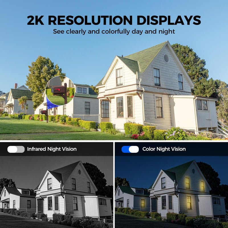 2K 360° View Security Cameras Wireless Outdoor, Solar Cameras for Home Security, Color/IR Illumination Night Vision, AI Detection, 2-Way Audio, Siren Alarm, SD/Cloud Storage, 2.4g WiFi White - 1 Pack