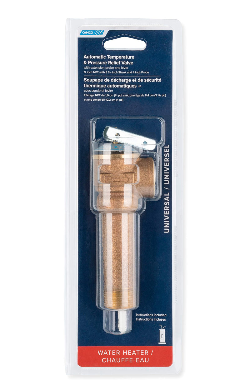 Camco 10427 3/4" Temperature and Pressure Relief Valve with 3-5/16" Long Shank