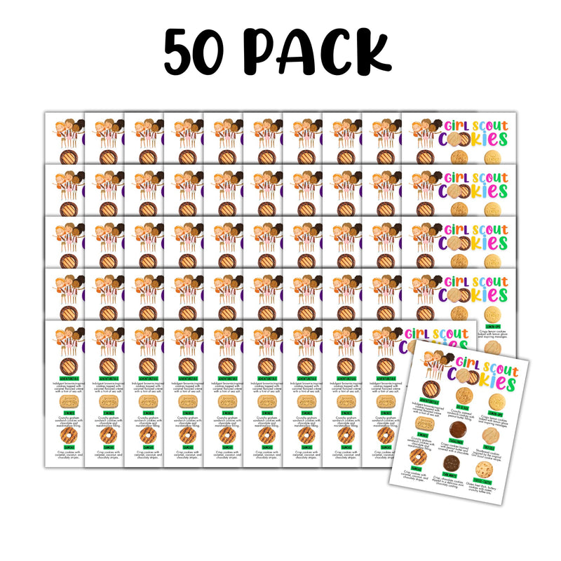Scout Cookie Menu Sheets | 50 Pack, 8.5 x 11” Regular Paper Sales Rewards Girl Booth Supplies Troop Leader Books for Troop Number Cookie with Name & Flavor Description Reorder Cards