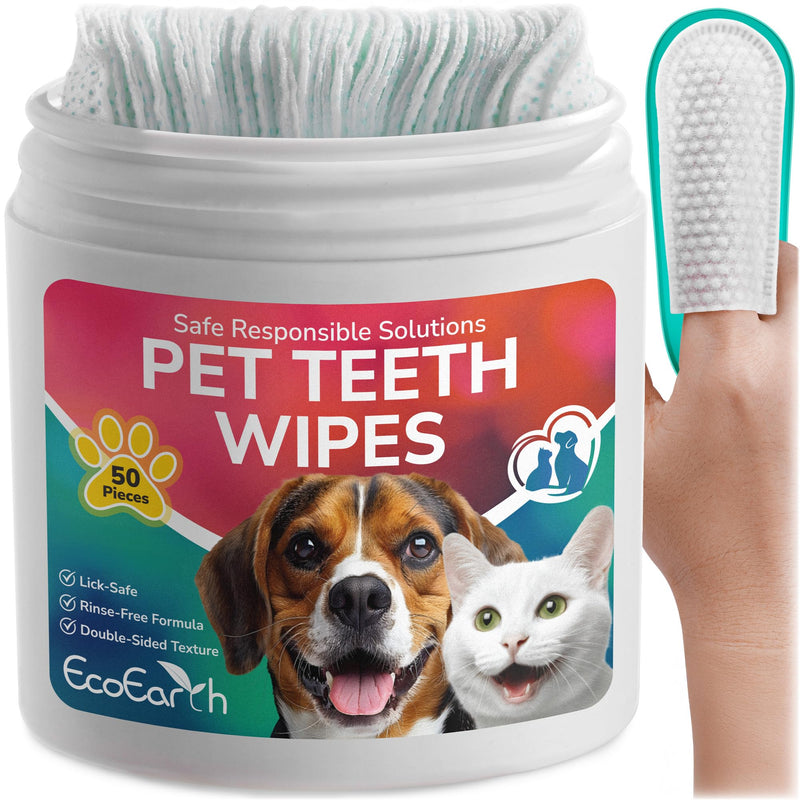 Premium Teeth Cleaning Wipes for Dogs & Cats - 50 Pcs - Pet Dental Care Finger Pads for Fresh Breath & Oral Hygiene - Embossed Pattern & Nano Plastic-Dotting to Remove Plaque & Tartar 1-Pack (50pcs)