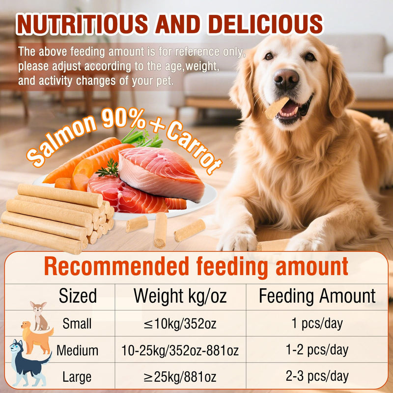 Natural Salmon Carrot Dog Sticks, Omega3 Rich Dental Snack, Training Reward for All Breed Dogs