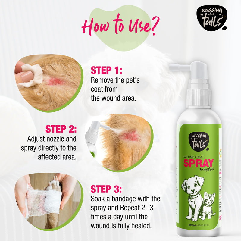 Wagging Tails Skin & Coat Collagen Peptide Topper Powder (7.05 oz) + Wound Care Spray with Active Nano Silver (3.38 oz) | for Dogs & Cats All Breeds