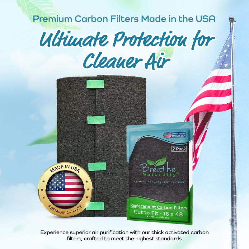 Breathe Naturally Universal Cut To Fit Activated Carbon Air Filter - Replacement Charcoal Air Filters - Carbon Filter Sheet for Air Purifier, Vent Filters & More - Made in USA (Pack of 2, 16x48) 2 Pack