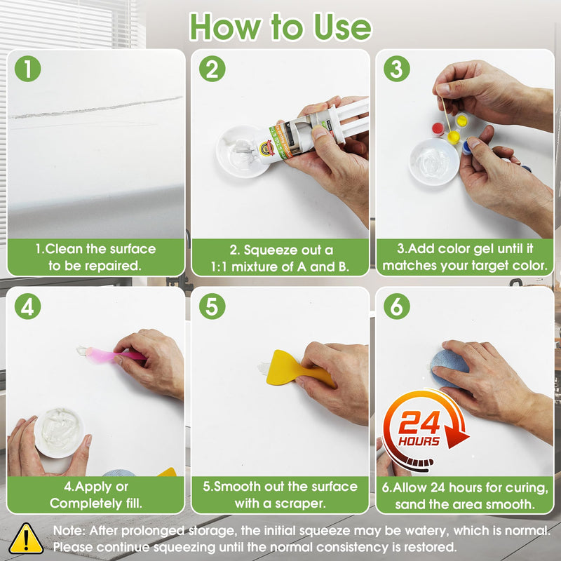 Bathtub Repair Kit White for Tubs, Fiberglass Showers, Tiles, Sinks & Countertops, Fix Chips, Cracks, Holes, Scratches on Porcelain, Enamel, Acrylic, Granite, Ceramic, Quartz Surfaces