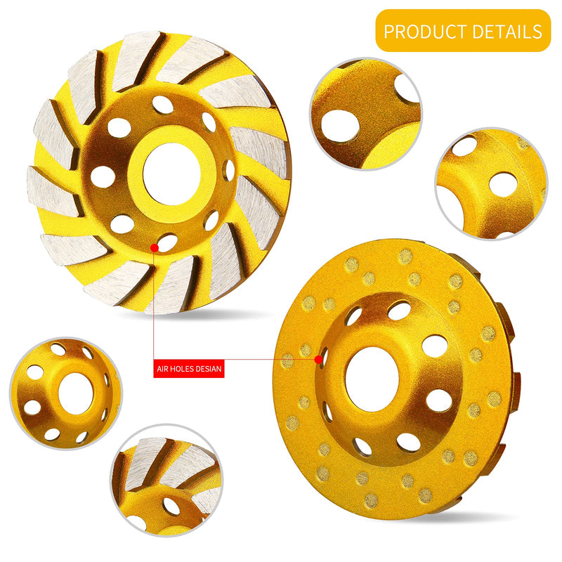 3 Pieces Diamond Cup Grinder 4 Inch Concrete Turbo Diamond Grinding Cup Wheel 12 Segs Heavy Duty Angle Grinder Wheels for Angle Grinder 3