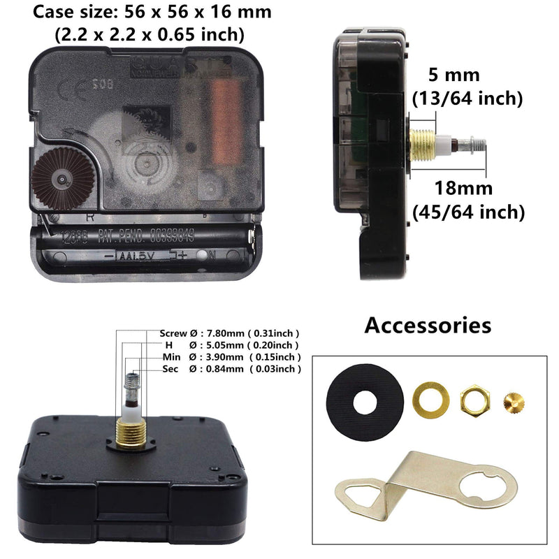 TIKROUND Include Hands Quartz DIY 12888 Wall Clock Movement Mechanism Battery Operated DIY Repair Parts Replacement thread length 13/64 inch Black