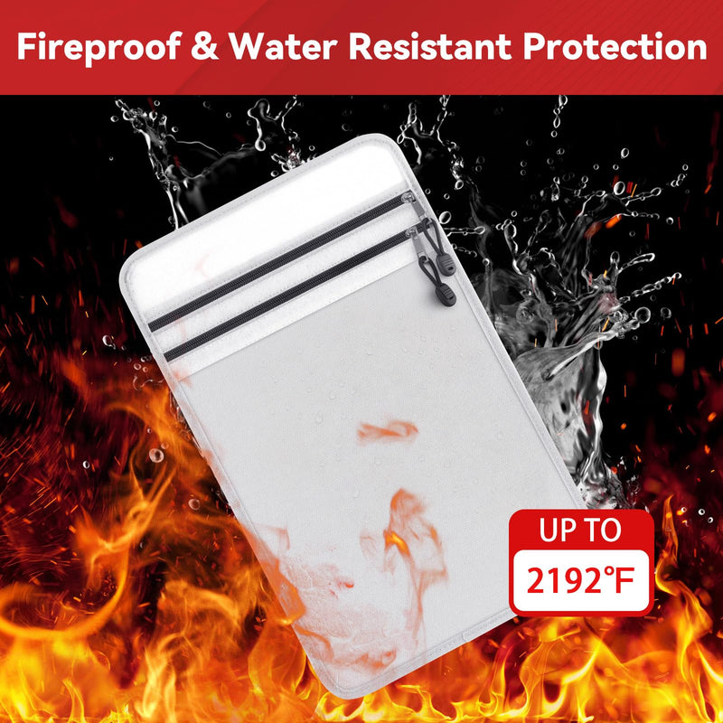 Upgraded Two-Pocket Fireproof Document Bag - Kanhiro 2192℉ Fireproof & Water-Resistant Money Bag with Zipper, Important Document Organizer for Passport, Cash, Valuables, Legal Files Safe 15'' x 11''