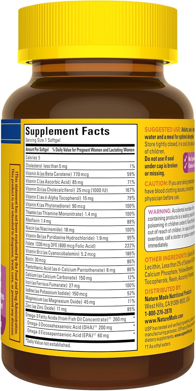 Nature Made Prenatal Multivitamin with 200 mg DHA, Multivitamin to Support Baby Development and Mom, 60 Softgels, 60 Day Supply 60 Count