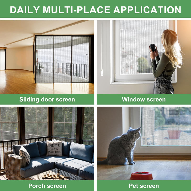 48"X102" Window Screen Replacement, Fiberglass Window Screen Mesh, Replacement Window Screens, Window Screen Door Repair Kit for Patio Porch Sliding Door House Windows Pool Pet, with Ruler Cutter 48"x102"