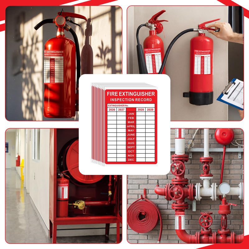 50 Pcs Fire Extinguisher Inspection Record Labels - 3.5" x 5" Fire Adhesive Vinyl Safety Stickers for School Office, and Home, Industrial (2026-2029 Monthly Grid) 50 2026-2029 Monthly Grid