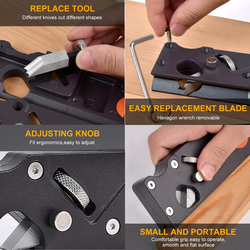 Chamfer Plane-Woodworking Edge Corner Plane with Auxiliary Locator, Hand Plane Suitable for Quick Edge Trimming of Wood (W/7cuters) Black Purle