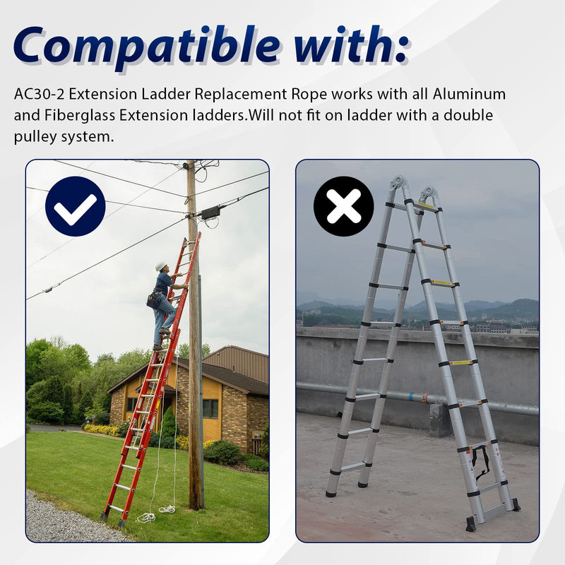 Extension Ladder Rope Replacement Compatible with Werner AC30-2 Extension Ladder Replacement Ropes Part Accessories for All Extension Ladders Up to 40 Foot with Single Pulley - 1 Pack