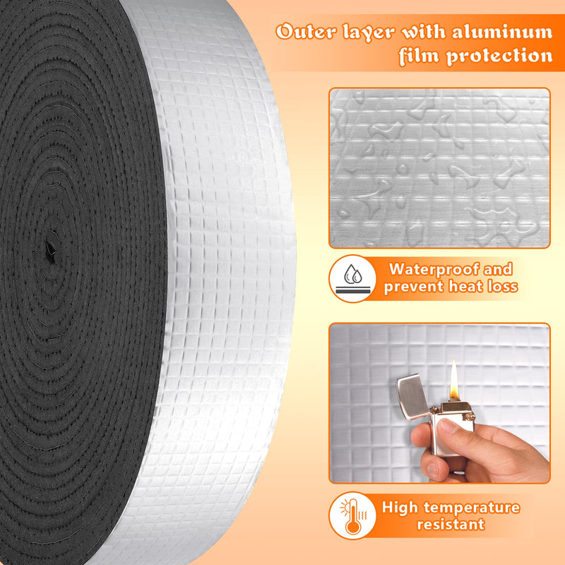 Pipe Insulation Wrap 2" Wide X 32.8 Ft Outdoor Foam And Foil Pipe Wrap Insulation Tape Self Adhesive for Winter Freeze Protection Insulation Wrap for Cold Hot Water Pipes for Reduce Heat Loss (1 Roll) 1