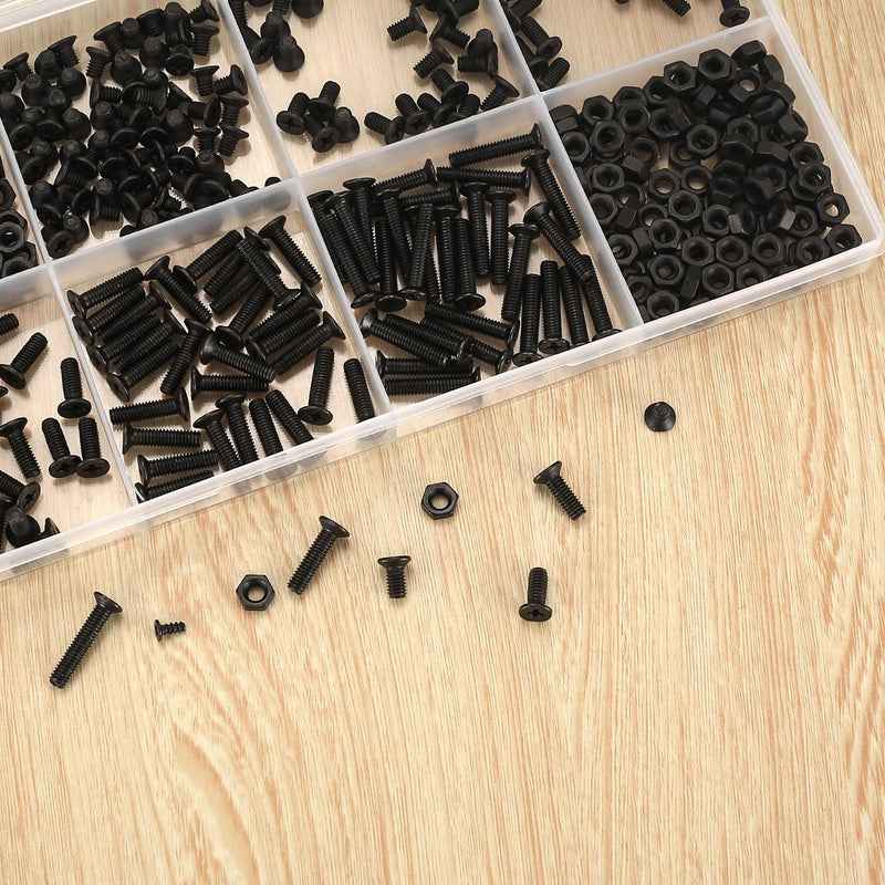 440 Pcs M4 Countersunk Head Phillips Screws and Hex Nuts Assortment Kit, Black Flat Head Screws Machine Screws Bolts and Nuts Set, M4 x 4mm/6mm/8mm/10mm/12mm/16mm/20mm M4-440