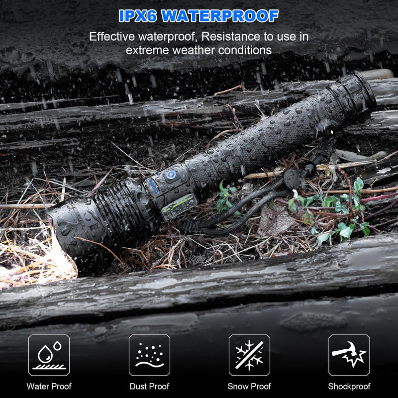 Cinlinso Flashlights High Lumens Rechargeable, 99,000 Lumens Super Bright Led Flashlight, Flash Light with 7 Modes, IPX6 Waterproof, Handheld Powerful Flashlight for Camping, Emergencies (Black) Black
