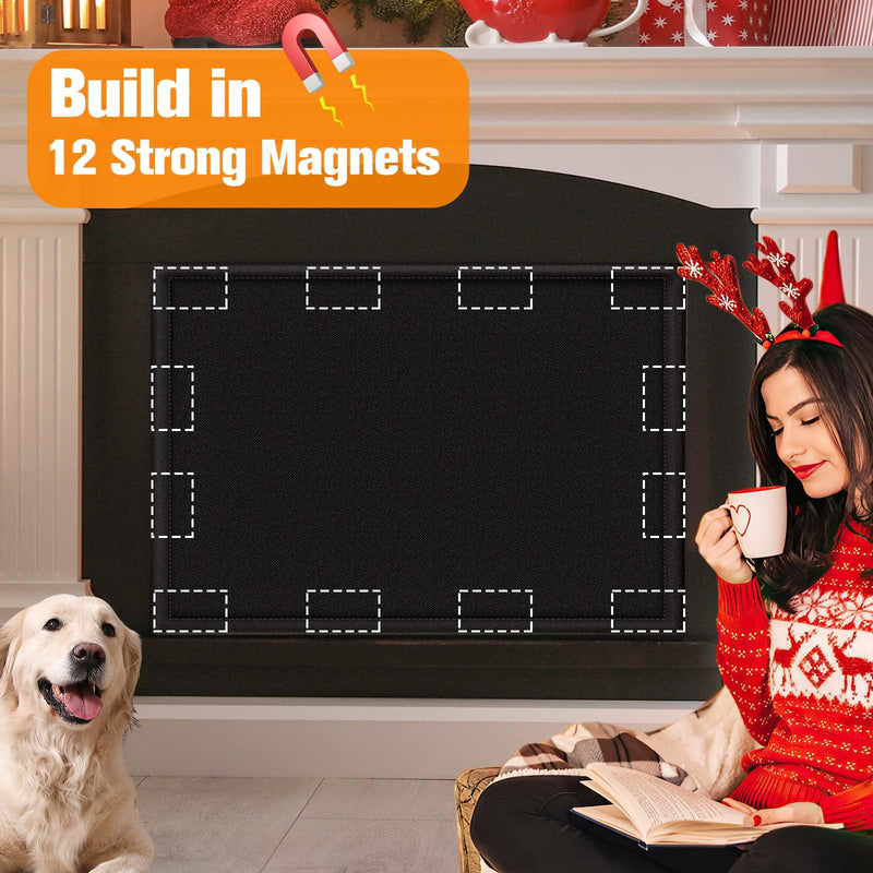 Magnetic Fireplace Draft Cover, Fireplace Blocker Blanket Stops Heat Loss, Adjustable Fire Place Draft Stopper Save Energy for Indoor Iron Frame Black 33" W x 29" H 33"x29" Magnetic