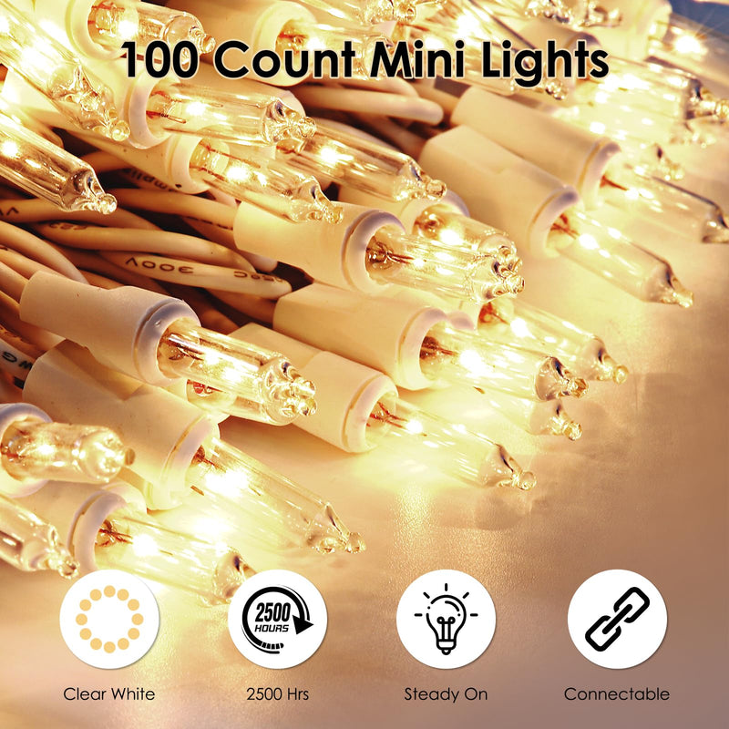Christmas Lights 100 Count Clear Mini Lights White Wire UL Certified Connectable Warm White String Lights for Christmas Tree,Garland,Home,Patio, Wedding,Party,Festival Decor 100 Count 21Ft
