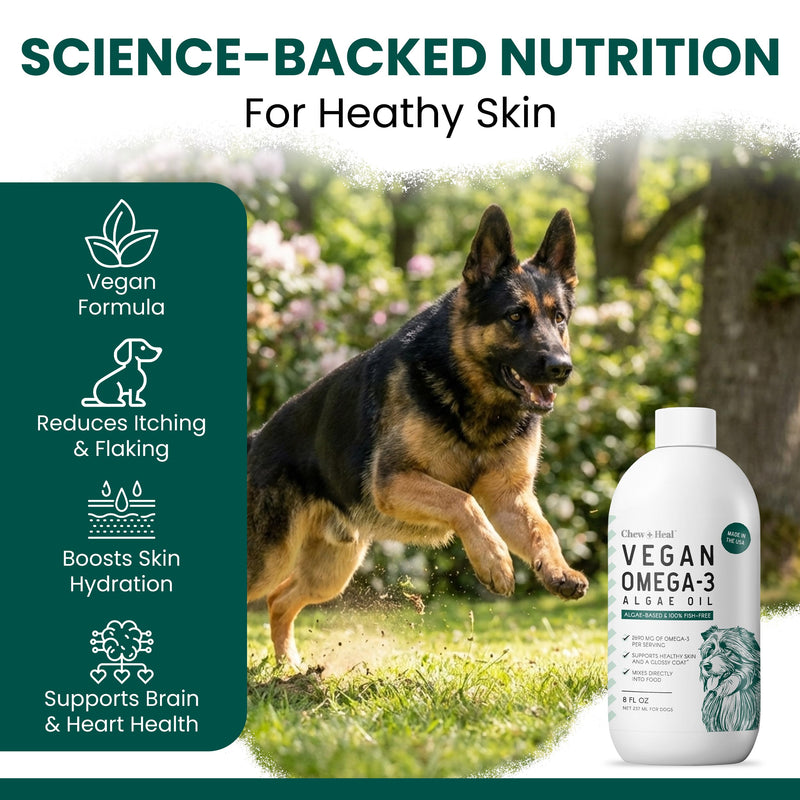 Vegan Omega 3 Oil for Dogs - 8 oz of Fish Free Algae Oil for Healthy Skin and Coat - Made with Omega 3 and 6 Fatty Acids, EPA, DHA, and DPA - Made in the USA 8 oz.
