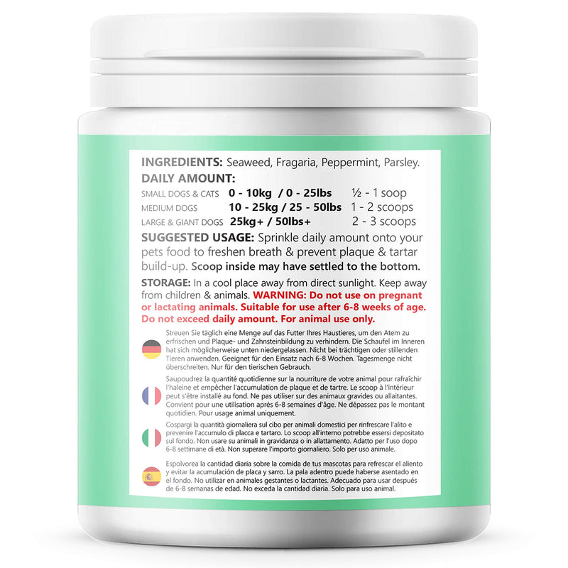 Pets Purest Plaque Off Powder - Plaque Pro Tartar & Plaque Remover for Dogs, Cats & Pet. 100% Natural Bad Breath, Teeth & Gum Disease Oral Health Hygiene Dental Care Formula - 180g - PawsPlanet Australia