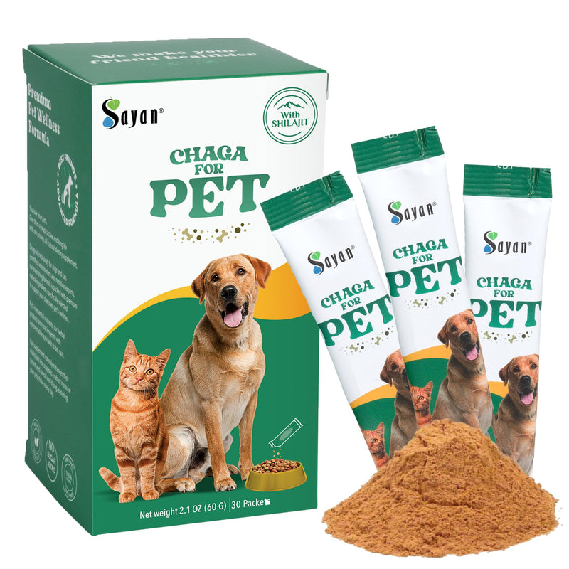 Sayan Chaga + Shilajit Pet Supplement (30 Sachets) – All-Natural Adaptogen Blend for Dogs & Cats – Immune, Joint, Energy & Digestive Support – Herbal Blend – 100% GMO-Free, Vet-Formulated